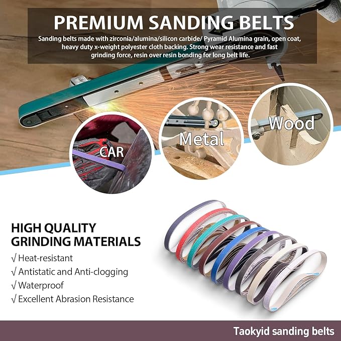 45Pcs 1/2" x 18" Sanding Belts for Belt Sander,5 Each of 80/120/240/400/600/800/1000/2500/5000 Grits,1/2 Inch x 18 Inch Sanding Belts Set for Air Belt Sander, Woodworking, Metal Polishing, Derusting