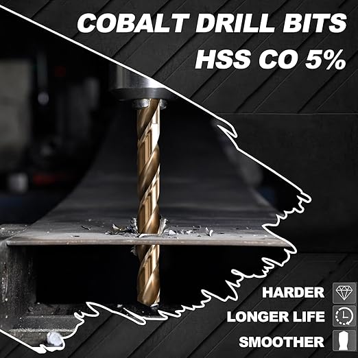 Hex Shank Cobalt Drill Bit Set 16Pcs 1/16"-1/4", M35 HSS Impact Driver Drill Bits for Metal and Hardened Steel, with Indexed Storage Case