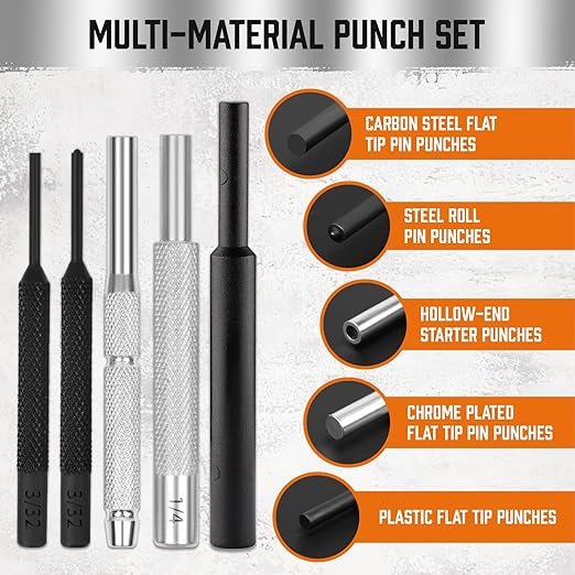 HORUSDY 22-Piece Durable Punch and Hammer Set, Steel Roll Pin Punch Set, Punch Tool Kit with Replaceable Face Hammer for Maintenance, with Organizer Storage Box