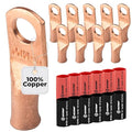SELTERM 10pcs - 8 Awg - 1/4" Stud - Battery Lugs - Ring Terminal Connectors | with 12pcs 3:1 Black & Red Heat Shrink Tubing with Adhesive | Heavy Duty Battery Cable Ends - Bare Copper Wire Lugs Kit
