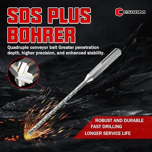 CSOOM SDS Plus Rotary Hammer Drill Bit 3/16"x6.3", Professional Concrete Drill Bit for Concrete, Brick, Stone and Cement Walls