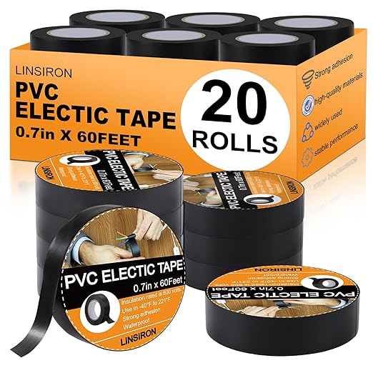 Wire Harness Tape 20 Rolls 3/4Inch*60Ft PVC Electrical Insulation Wrap Heat Resistant Waterproof Wiring Loom Cable Protection Self Adhesive Black
