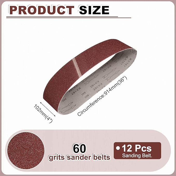HARFINGTON 4 x 36 Inch Sanding Belts, 12 Pcs 60 Grits Aluminum Oxide Abrasive Belt Sander File Belt for Woodworking, Metal Polishing, Knife Sharpener
