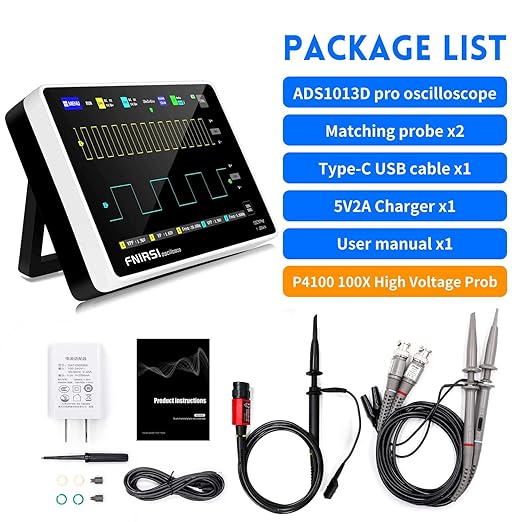 [FNRSI Upgraded 1013D Plus 100X Probe] Oscilloscope Portable Digital Tablet Oscilloscope with 2 Channels 100Mhz Bandwidth 1GSa/s Sampling Rate 7" TFT LCD Touch Screen 100X High Voltage