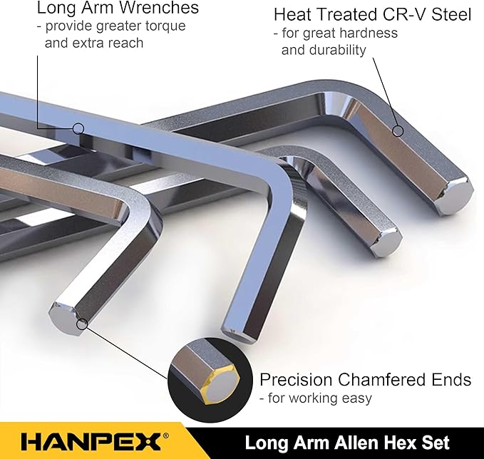 Long Arm Hex Key Allen Wrench Set with Ball End, Ball-End Hex Allen Key, Allen Wrench Set Chrome Vanadium Steel(Cr-V), Tamperproof TORX L- Key Set (9Pc Imperial)