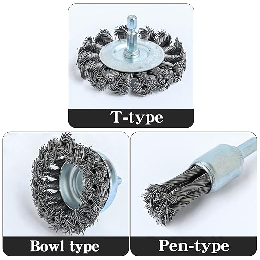 3PCS 3 Inch Knotted Wire Wheel Cup Brush and Twist End Brush Set,1/4" Shank for Drill,Perfect for Rust Removal, Corrosion and Paint