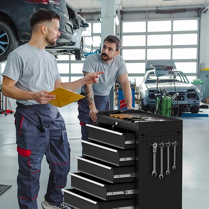 Rolling Tool Chest with Drawers, 5 Drawers Tool Chests & Cabinets, Metal Toolbox with Wheels, Lockable Storage Cabinet, Garage Tool Box with Drawers (Black, 5 Drawers)