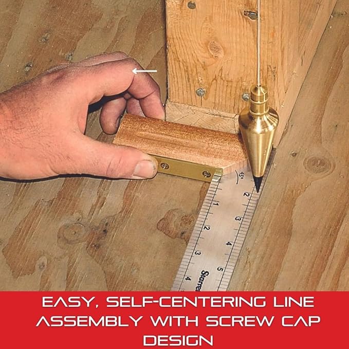 Solid Brass Plumb Bob, Brass Construction, Stainless Steel Point, Professional Centering Tool, Replaceable Tip (16oz)