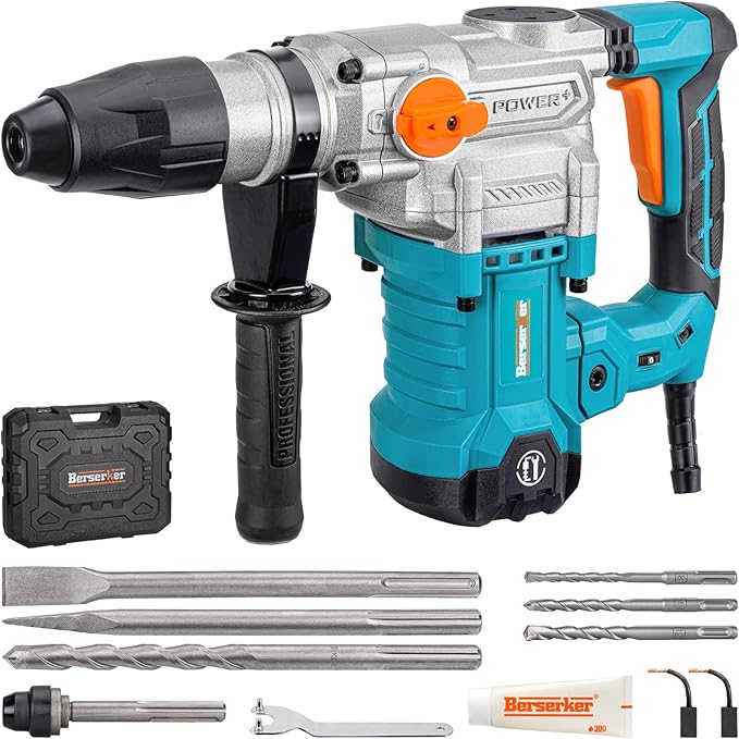 Berserker 1-9/16" SDS-Max Heavy Duty Rotary Hammer Drill with Vibration Control,Safety Clutch,13 Amp 3 Functions Demolition Rotomartillo for Concrete-Including 4 Drill Bits,2 Chisels,Carrying Case
