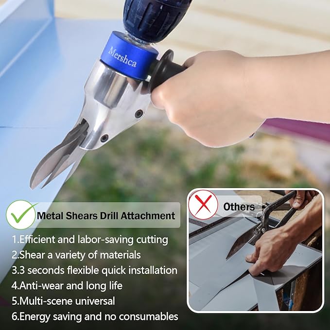 360° Pivoting Drill Metal Shear Attachment, Professional Power Tool Accessory for Cordless & Corded Drills, Heavy-Duty Metal Cutter for Iron, Aluminum & Copper Sheets with Adjustable Handle- B