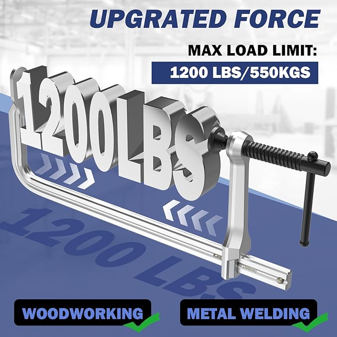12 Inch Heavy-duty Bar Clamps (1200 lbs), 4-Pack, 4-3/4" Throat, Thickened F Clamps for Welding, Metalworking and Woodworking