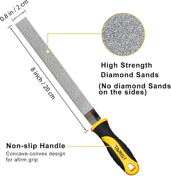 Diamond File Set, 3-Piece, 8-inch, Includes Flat/Half-Round/Round. For Sharpening Lawn Mower Blades, Garden Shears, Axe, Knife - Tool Sharpener for Metal, Tile, Ceramic, Glass, Stone and more