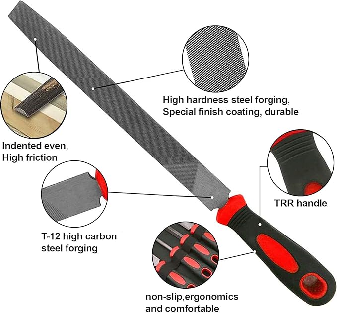 NORTOOLS 17 PCS T12 Steel File Set, Flat/Round/Triangle/Half-Round Hand Set with Needle File & Brush for Woodwork, Metal, Model & Hobby Applications