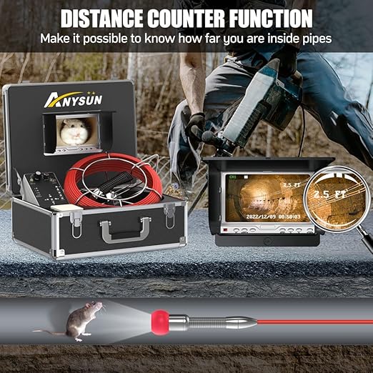 Sewer Camera Pipe Inspection Anysun Waterproof IP68 Plumbing Camera with DVR Recorder (Red-30M)