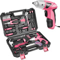 Pink Household Tool Set with 3.6V USB Electric Screwdriver, 151 PCS Home Tool Kit with Cordless Lithium-ion Drill Driver, Hand Tool Kits for Women