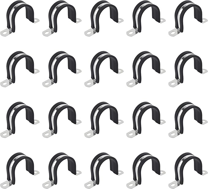 3/4 Inch 20 PCS 2 Holes Rubber Cushioned U Bracket Clamp, Reinforced Rigid Pipe Strap, Stainless Steel Conduit Straps Cable Clamp (20 mm) by Tavonuxt