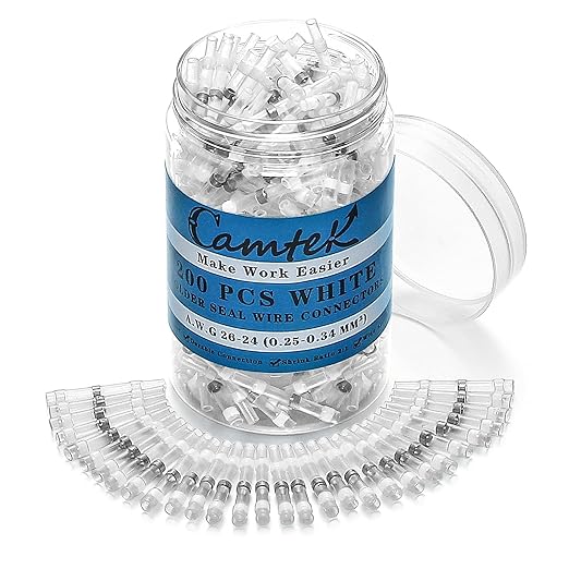 200PCS White Solder Seal Wire Connectors, 26-24 AWG Self Soldering Heat Shrink Wire Connectors Marine Grade Waterproof Insulated Electrical Butt Splice Wire Terminals for Automotive Boat Truck