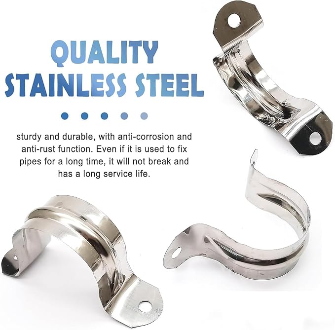 50 Pack 3/4 Inch 20mm U Bracket Rigid Pipe Strap Clamp, Two Hole Strap U Tube Pipe Conduit Clamp Clip for Pipe Fixing