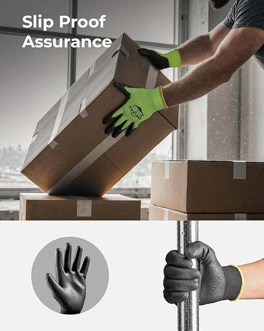OKIAAS Work Gloves for Men - Ultra Thin and Lightweight With Grip, Bulk Case of 60 Pairs, Polyurethane Coating for Construction and Light Duty Work (Black, X-Large)