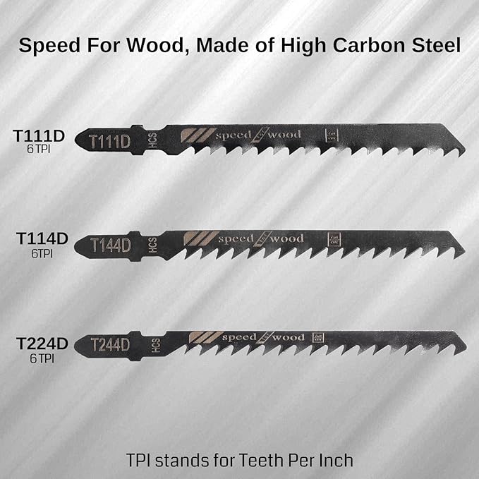 10-Pcs T-Shank Multi-Purpose Jigsaw Blades Set with Storage Case, Made with HCS/HSS, Assorted T-Shank Jig Saw Blades for Wood, Plastic and Metal Cutting (JSB10A)