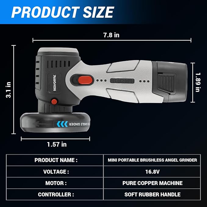 Brushless Angle Grinder Tool, Cordless Mini Angle Grinder Brushed with 2pcs 16.8V 2000mAh Battery 5-Cutting Discs, Power Angle Grinder for Wood Metal Stone Concrete