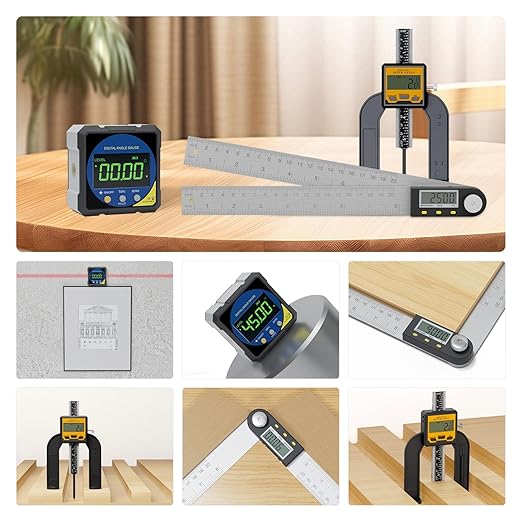 200 mm/8inch Digital Display Angle Ruler, Digital Angle Finder with Electronic Laser(Laser Output Power: 1 mW, Laser Class: I) and Digital Depth Gauge, for Woodworking, Home Renovation