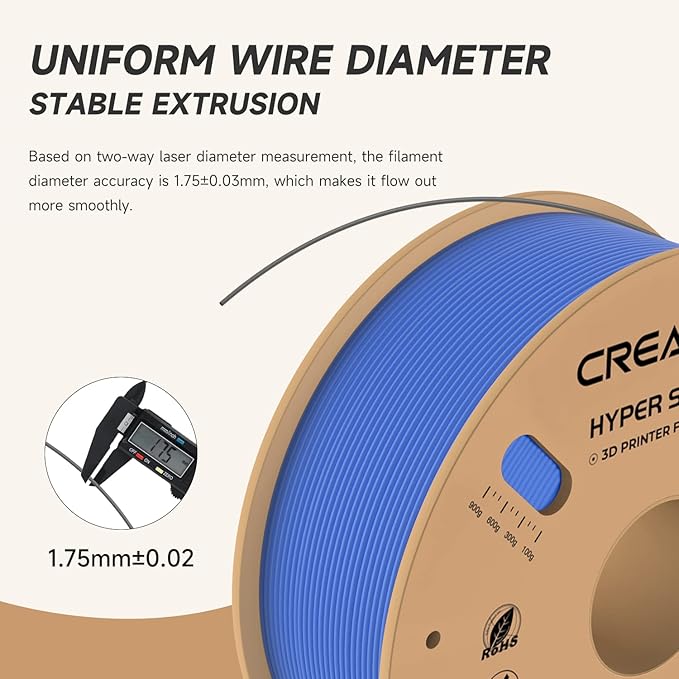 Official Creality Hyper PLA Filament 1.75mm, High Speed PLA 30-600mm/s 3D Printer Filament, Dimensional Accuracy +/-0.02mm, Fit Most FDM 3D Printers，1KG(2.2lbs) Spool Blue