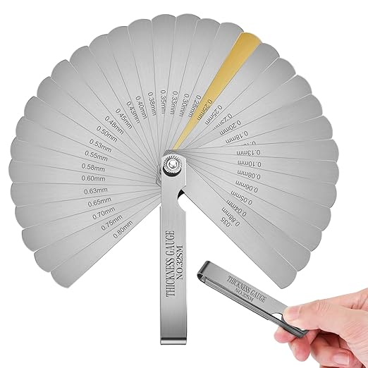 32 Blades Stainless Steel Feeler Gauge, Metric and Imperial Gap Measuring Tool Width and Thickness Feeler Gage Gauge for Spark Plug, Valve Adjustment Tool, 0.04-0.88 mm (0.0015-0.035 Inch)