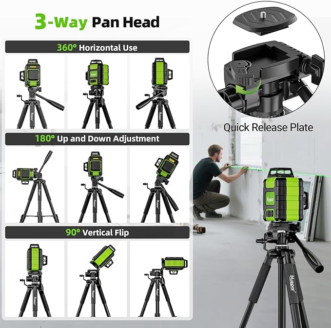 Huepar Tripod 50-inch Extendable Height Tripod Use with Laser Level, Point Lasers, Lazer Distance Measures, 1/4" and 5/8" Thread Mount for for Varieties Tools, Outdoor and Indoor T13A