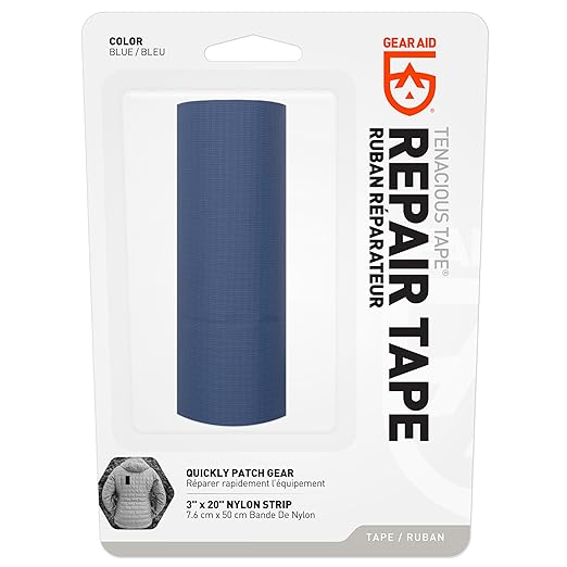 GEAR AID Tenacious Tape 3”x20” Fabric and Vinyl Gear Repair Tape, Quickly Fix Holes and Rips in Puffy Jackets, Rain and Snow Gear, Tents, Sleeping Bag and More, Blue, 1 Pack