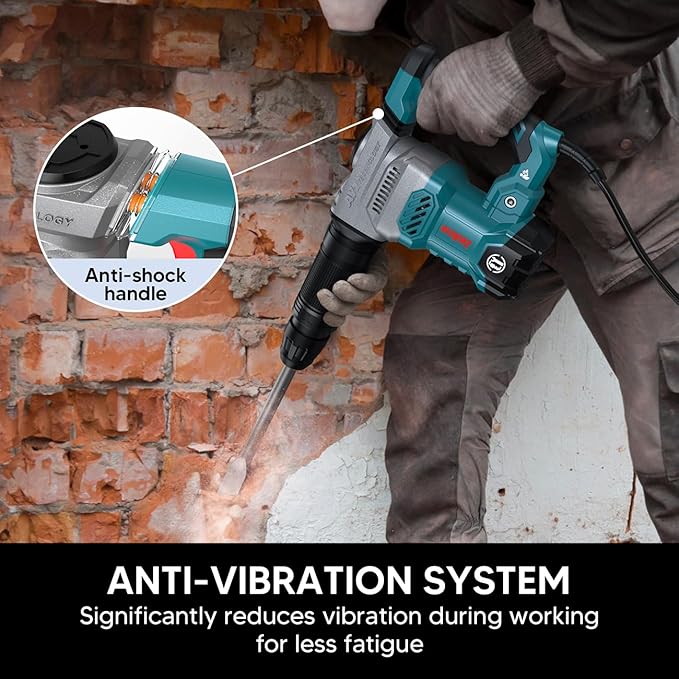 ENEACRO SDS-Max Demolition Jack Hammer for Concrete, Lightweight 11 Amp Electric Demo Chipping Hammer，Aluminum Alloy Shell, Vibration Control, Includes Grease, Tool Bag and Chisels