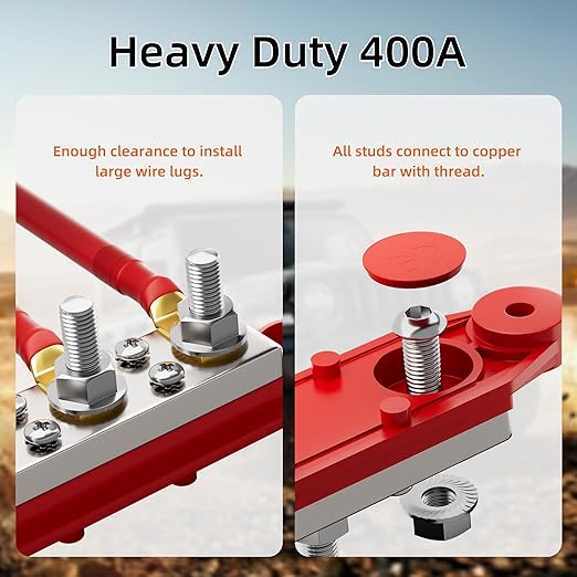 400A Power Distribution Block 12V Bus Bar 4 x 5/16" (M8) Terminal Studs and 6 x #8 Terminal Screws 12 Volt Marine Bus Bar Positive & Negative