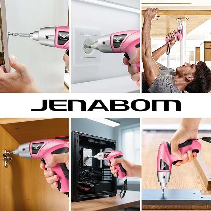 Pink Household Tool Set with 3.6V USB Electric Screwdriver, 151 PCS Home Tool Kit with Cordless Lithium-ion Drill Driver, Hand Tool Kits for Women
