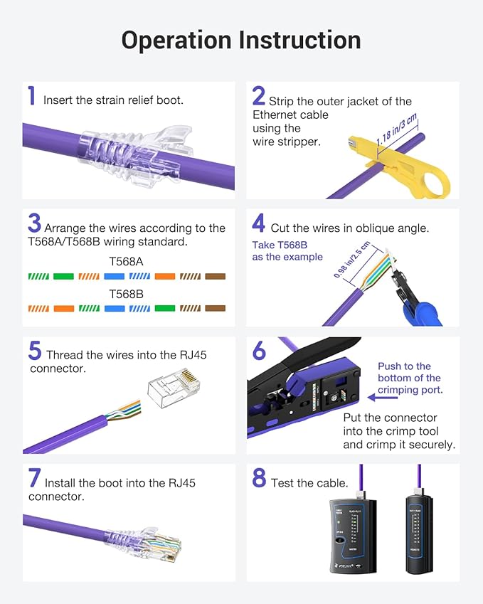 VCELINK Ethernet Crimping Tool Kit 53-in-1 for CAT7/CAT6A/CAT6/CAT5E/CAT5, RJ45 Crimp Tool Set with an Ethernet Crimper, Cable Tester, Wire Stripper,25 RJ45 connectors and strain relief boots-Blue