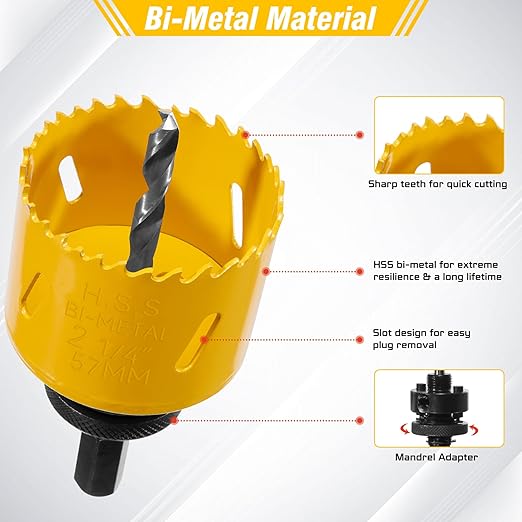 KATA Bi-Metal Hole Saw Kit, 18 Piece M42 Steel Hole Saw Set with 3/4" -2-1/2" (19-64mm), General Purpose Hole Saw Blades in Case with Mandrels, Drill Bit, Hex Key for Thin Metal, Hard Wood, Drywall