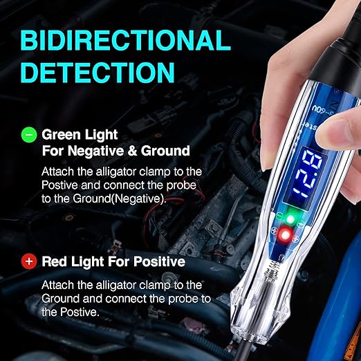 Automotive Test Light 3-60V DC Digital LED Circuit Tester, Heavy Duty Light Tester with Voltmeter, Auto Bidirectional Voltage Tester Electric Test Pen