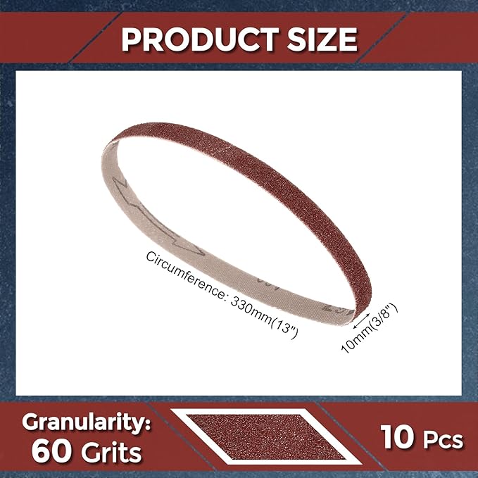10 Pcs Sanding Belts 3/8 x 13 Inch 60 Grit Aluminum Oxide Abrasive Sandpaper for Belt Sander Metal Grinding Wood Working Weld Rust Removal