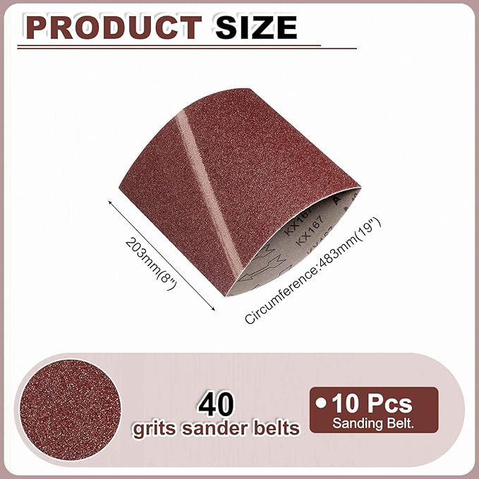 HARFINGTON 8 x 19 Inch Sanding Belts, 12 Pcs 40 Grits Aluminum Oxide Abrasive Belt Sander File Belt for Woodworking, Metal Polishing, Knife Sharpener