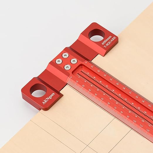 Woodworking Scriber T-Square Ruler 600mm with Thoughtful Support Lips, Architect Ruler for Carpenter Work, Layout and Measuring Tools