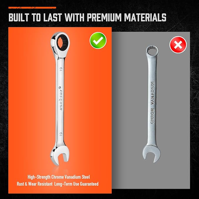 HORUSDY 13-Piece Sturdy Ratcheting Wrench Set | Metric Sizes 6–19mm | Max Torque Ratchet Combination Wrenches Set with Storage Rack | 72-Tooth | Chrome Vanadium Steel