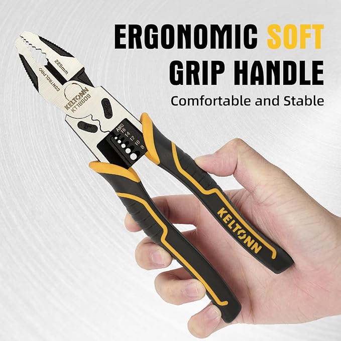 Combination Pliers Wire Stripper Crimper Cutter Linesman Tool, 9" 6-in-1 Heavy Duty Cr-V Steel Pliers for Gripping, Stripping, Crimping, Electrical Work