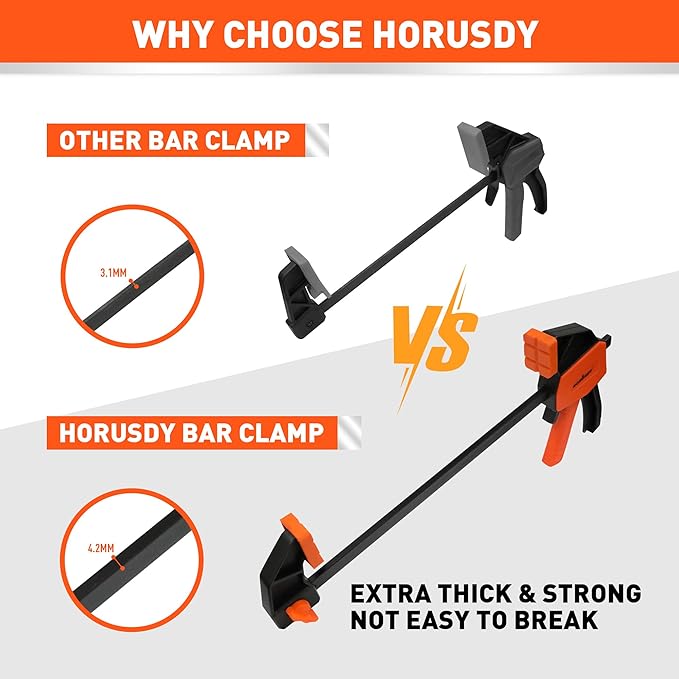 HORUSDY 8-Pack Bar and Spring Clamps for Woodworking - 4 Pieces 6" Bar, 4 Pieces 4" Spring, 75 LBS Load Limit, Quick F Clamp Set