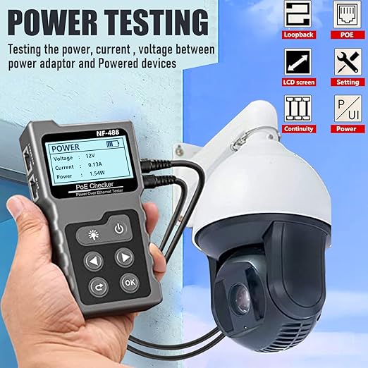 NF-488 Network Cable Testers RJ45 Continuity Checking CAT5 CAT6 LAN Ethernet Cables POE Ethernet Power Tester DC Power & Switch Loop-Back Test POE Detector Network Tool