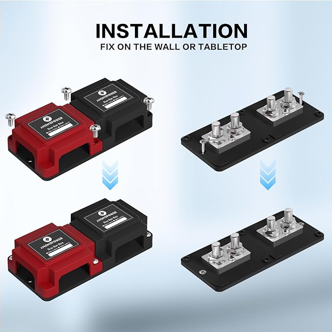 600A Bus Bar 12V Waterproof Power Distribution Block with 4 x M10(3/8") Terminal Studs Heavy Duty Marine Bus Bar Module Design for Automotive RV Car Marine Truck Boat