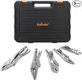 5-Piece Heavy-Duty Locking Pliers Tool Set with Case, 5", 7" & 10" Curved Jaw Adjustable Vise Grip Pliers and 7" & 9" Long Nose Welding Clamps for DIY Projects,Mechanic and Woodworking