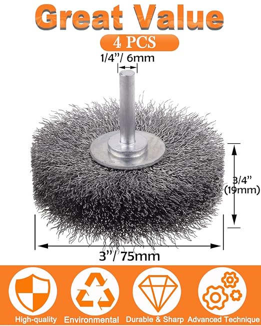Rocaris 2 Pack Wire Wheel Brush Wire Wheel Brush for Drill Attachment, 3 Inch Heavy Duty Wire Brushes Removal Paint Rust & Corrosion, 0.0118" Carbon Steel Wire, 1/4in Shank, 20000RPM