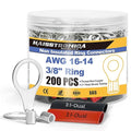 haisstronica Non Insulated Wire Connectors Kit，100pcs 3/8” Ring Terminals (AWG 16-14) with 100pcs 3:1 Heat Shrink Tubing for Automotive Marine，Brazed Seam Wire Crimp terminals
