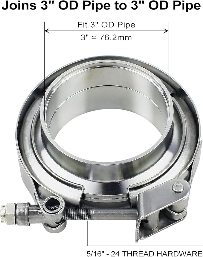 3 inch V Band Clamp - 2 sets of Quick Release Vband Exhaust Clamp with Flange Stainless Steel for Automotive exhaust system, turbocharger, downpipe and mufflers (3" - 2 Pack)