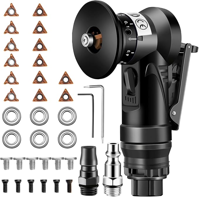 2 in 1 Pneumatic Chamfering Tool- Mini Air Chamfer Tool with Multi-Angle Chamfering Kit,45 Arc Corner Deburring Beveling Chamfer Machine for Metal, Acrylic,Woodworking (Black)