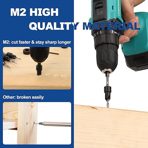 COMOWARE Countersink Drill Bits Set- 5Pcs M2 Counter Sink Bit for Wood High Speed Steel, 4#6#8#10#12, Woodworking Carpentry Reamer with 1 Free Hex Key Wrench